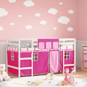 VidaXL Kids' Loft Bed with Curtains, Pink, 90x200 cm, Solid Wood Pine