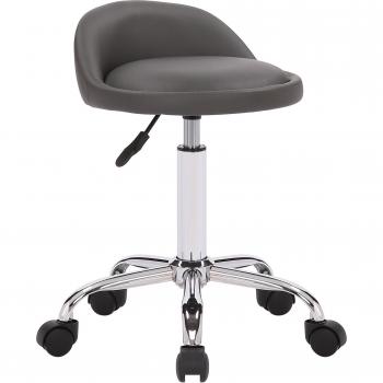Tabouret de chantier à roulettes réglables, châssis métallique, siège gris synthétique