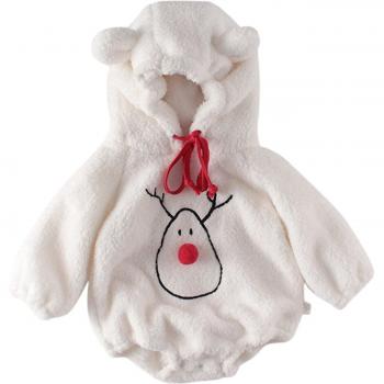 Beige and Red Hooded Infant Romper