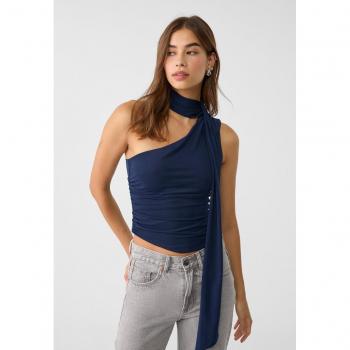 Top tulle asimmetrico con foulard Azzurro M