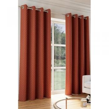Terrys Tokyo Thermal Geometric Embossed Ready-Made Eyelet Blockout Curtains in Orange