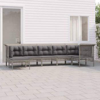 Ensemble de meubles de jardin 7 pcs avec coussins gris en résine tressée