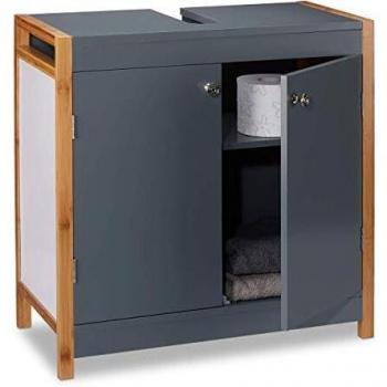 Mobiletto Bagno in Bambù con Struttura Regolabile, 60 x 60 x 29 cm, Grigio