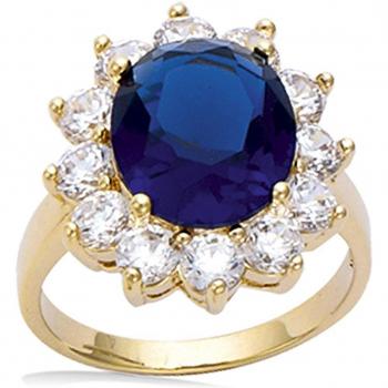 Anello 'Victorina' Placcato Oro con Zaffiro Bianco