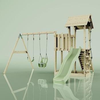 Wooden PolarPlay Balcony Tower for Kids – Natural Sage Swing