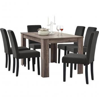 Set de salle à manger en chêne classique, six chaises gris foncé