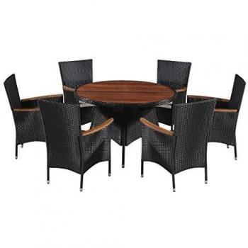 Set da pranzo 7 pezzi per esterni in polirattan e legno di acacia