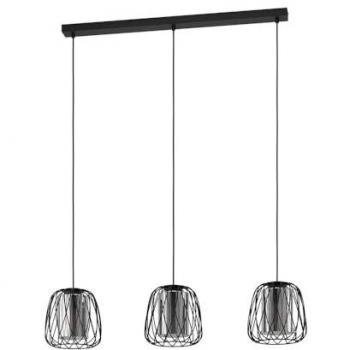 EGLO Pendelleuchte FLORESTA, 3 flammig, Schwarz, Stahl, ohne Leuchtmittel, Drahtgeflecht, Rauchglas