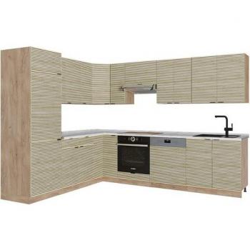 Cuisine en angle Vicco, 227x60cm, Chêne lambris/chêne doré