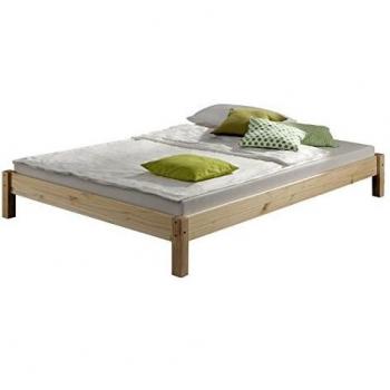 Lit futon simple avec sommier 90 x 190 cm pour une personne en pin massif lasuré blanc