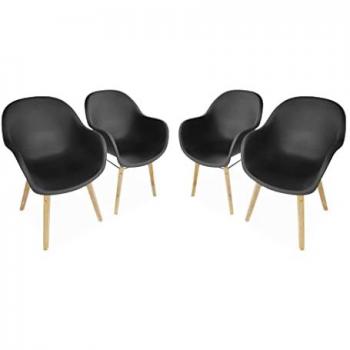 ALICE'S GARDEN Sillón estilo escandinavo en madera de acacia, set de 4, Celebes 4, Antracita, 56.5x59.5x82.5 cm