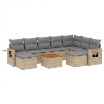 Sofá de jardín Set 10 piezas con cojines Polyrattan Blend Beige