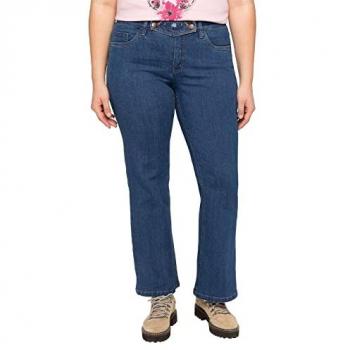 Sheego Damen Bootcut Jeans im Trachtenstil, abknöpfbarer Latz, blau, Größe 42