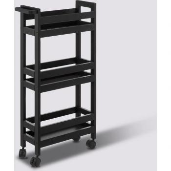 Desserte roulante 3 niveaux en bois noir H 75 x L 40 x P 15 cm