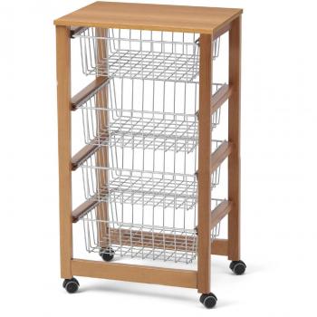 Carrello Cucina GINGERONE, 4 cestelli in legno
