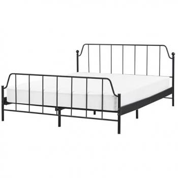 Cama Beliani minimalista moderna con somier de listones de madera de álamo y metal negro 160 x 200 cm Mauressac