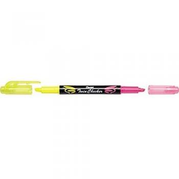 Pentel Textmarker TwinChecker SLW8, 2 Keilspitzen mit je 1 Schreibfarbe, Gelb/Pink