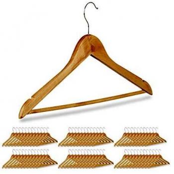 Marrón Natural / Plateado: Perchas de Madera 72 Paq