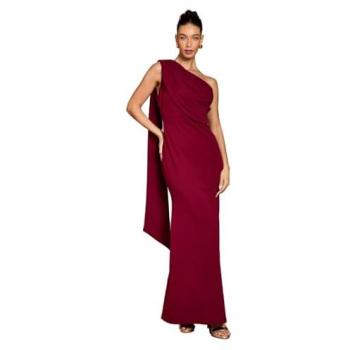 Coast Wine‑Color One‑Shoulder Crepe Maxi for Women, Size 14