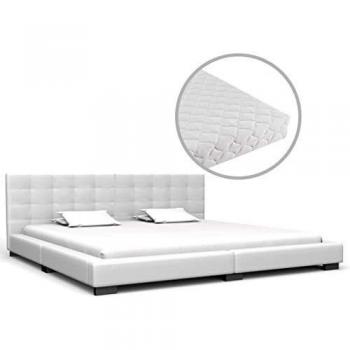Lit adulte 180×200 cm vitaXL, matelas sommier à lattes, couleur blanche