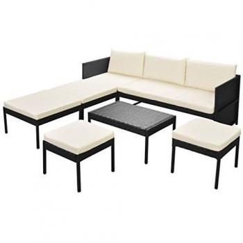 Outdoor Patio Set, 6-Piece Black Plastic, Polished Finish, Comes Packaged