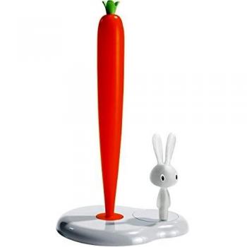 A Di Alessi Bunny and Carrot Thermoplastic Resin Kitchen Roll Holder, White