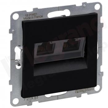 Doppelte Computersteckdose RJ45 Cat 5e UTP schwarz