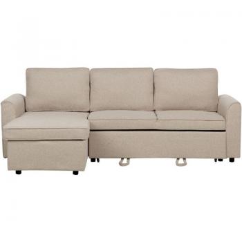 Beige Polyester Corner Sofa Bed with Storage