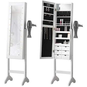 CARME Zoey Standing Mirrored Jewellery Cabinet with Hair Dryer Holder