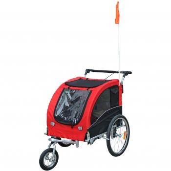 Rouge Noir Roulant – Remorque Vélo Jogger 2‑en‑1 pour animaux, Barre d’attelage incluse