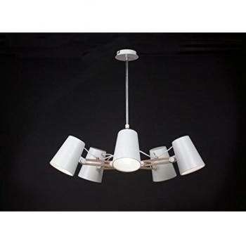 Looker Ceiling Pendant 5 Light E27, Matt White, Beech