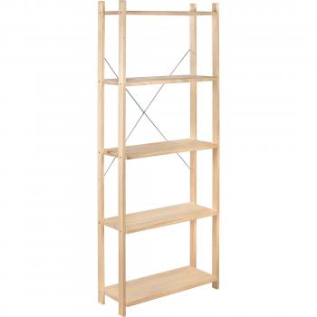 Scaffale Con 5 Ripiani Pieni H171 × L65 × P25 cm – Natura Pino Grezzo