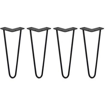 High Quality Hairpin Legs in Black Color, 12 inches Long, With 2 Prongs and a 10mm Diameter