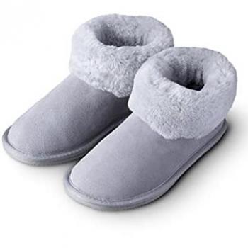 Cozy Light Grey Sheepskin Bootie Slippers
