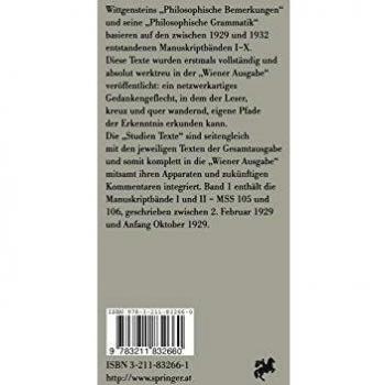 Wiener Ausgabe Studien Texte: Band 1: Philosophische Bemerkungen
