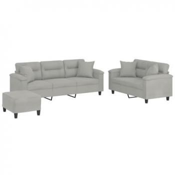VidaXL Triple-Seat Gray Fabric Couch Collection with Extra Throws