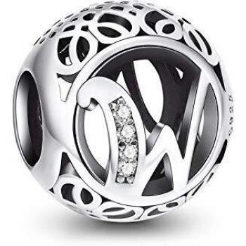 Charme Lettre W en Argent Sterling 925 avec Perle et Zircone 5A pour Bracelets Européens