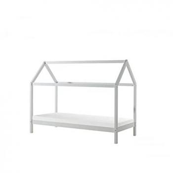 Lit cabane enfant 90x200 cm en pin massif blanc avec matelas