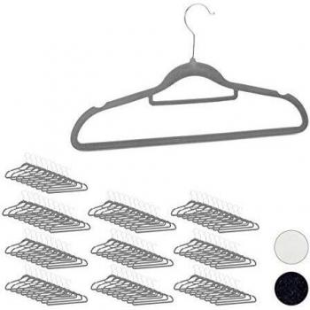 Pack 100 Perchas Antideslizantes para Ropa con Corbatero, Metal-Terciopelo, Gris, 22 x 41,5 x 0,3 cm