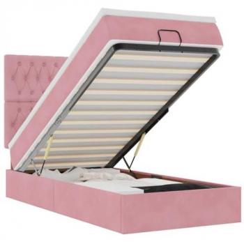Lit avec matelas, format 80x200 cm, style ottoman, couleur rose, tissu velours