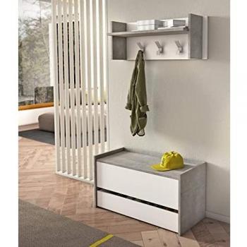 Dmora Cassapanca con Due Contenitori – 90x40x46 cm, Colore Bianco Cemento