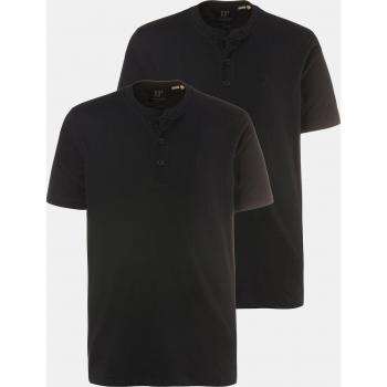 JP1880 Men's Plus Size 2 Pack Cotton Henley T-Shirts, Black, 4XL