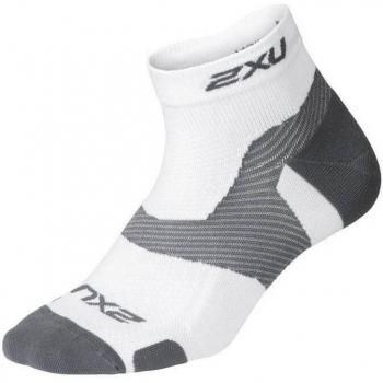 2XU Vector Light Cushion Compression Sock, Men's/Men/Women, 1/4 Length, White/Grey, Medium