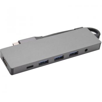 Adaptador Hub USB C 6 en 1 con HDMI 4K y puerto de audio