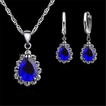 Ensemble de collier et boucles d'oreilles en cristal coloré en argent Sterling