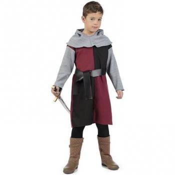 Disfraz de Caballero Medieval para Niño, Color Rojo y Negro, Talla 3-5 Años