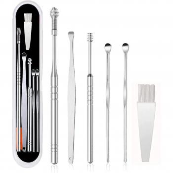 INF Kit de nettoyage des oreilles en acier inoxydable 6 pièces Silver