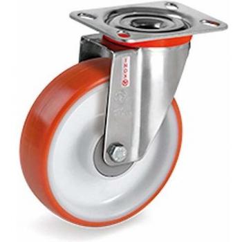 Roulette Pivotante 125 mm Inox Roue Polyuréthane Rouge 220 Kg