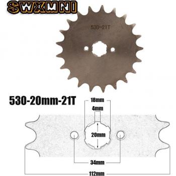 Piñón delantero para motocicleta 21 dientes, 20mm, con placa de sujeción, cadena 530