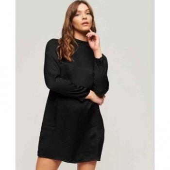 Superdry Short Dress Long Sleeve Satin Mock Neck Black Medium